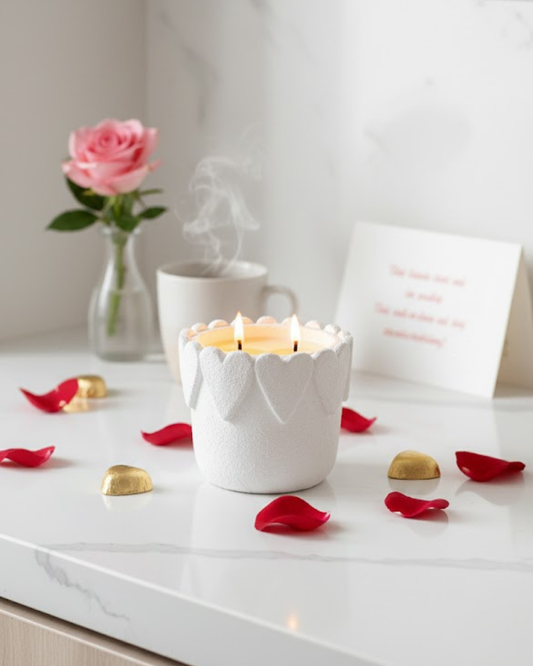 Ceramic Heart Candle – White Heart Vessel with 2 Wicks