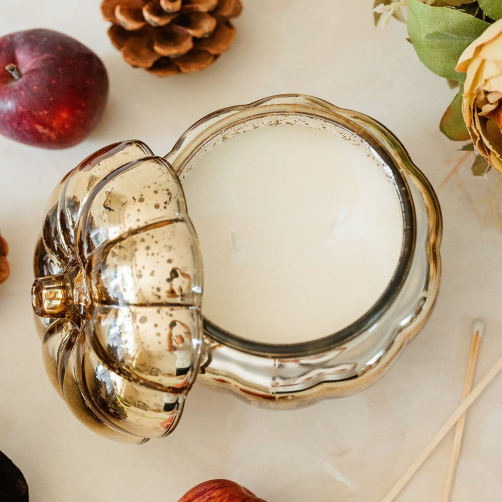 Gold Glass Pumpkin Soy Candle