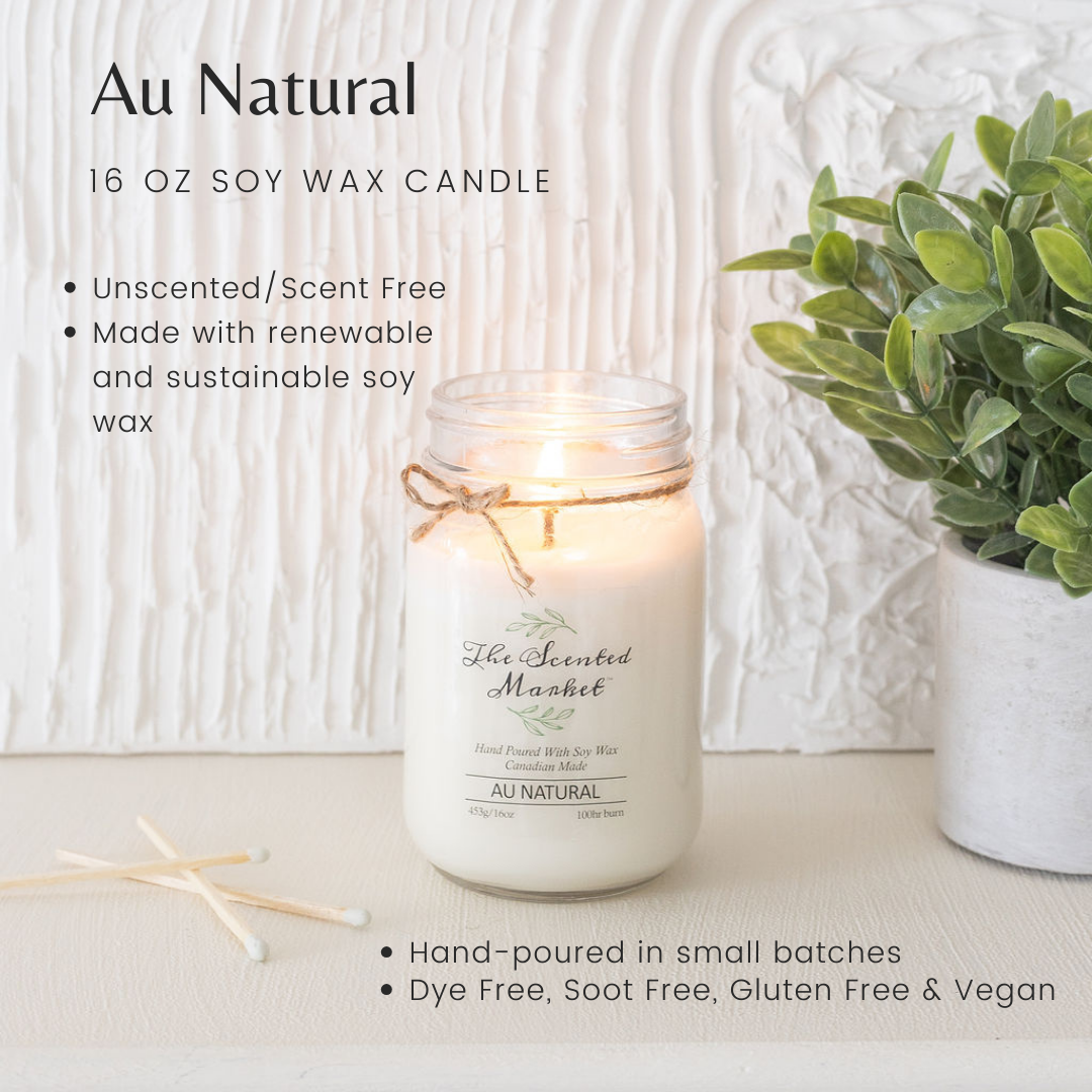AU NATURAL / SCENT FREE Soy Wax Candle 16 oz - The Scented Market Candles