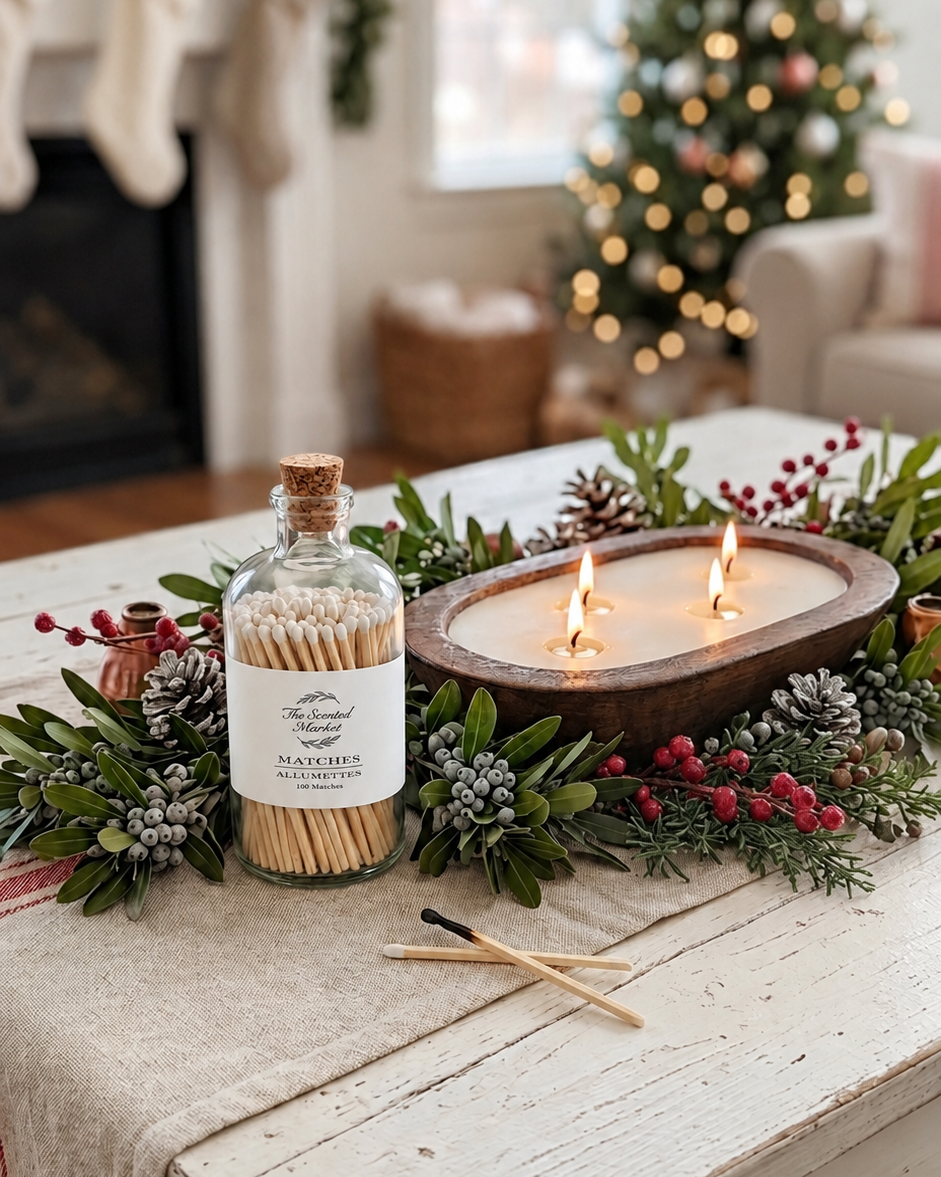 Bayberry Dough Bowl Candle Gift Set | 4 Wick Soy Candle & 100 Matchsticks in Magnetic Gift Box