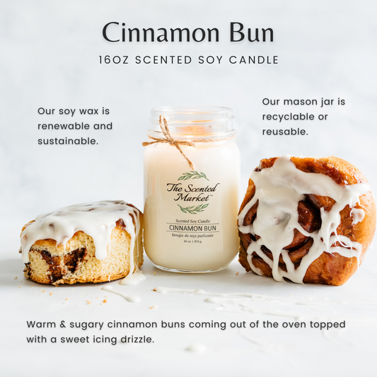 CINNAMON BUN Soy Wax Candle 16oz - The Scented Market Candles