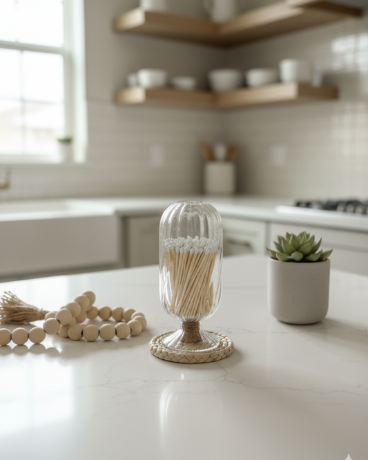 Cloche Match Holder with White-Tip Matches – Clear Swirl Glass Vessel with Side Striker - The Scented Market Lighters & Matches