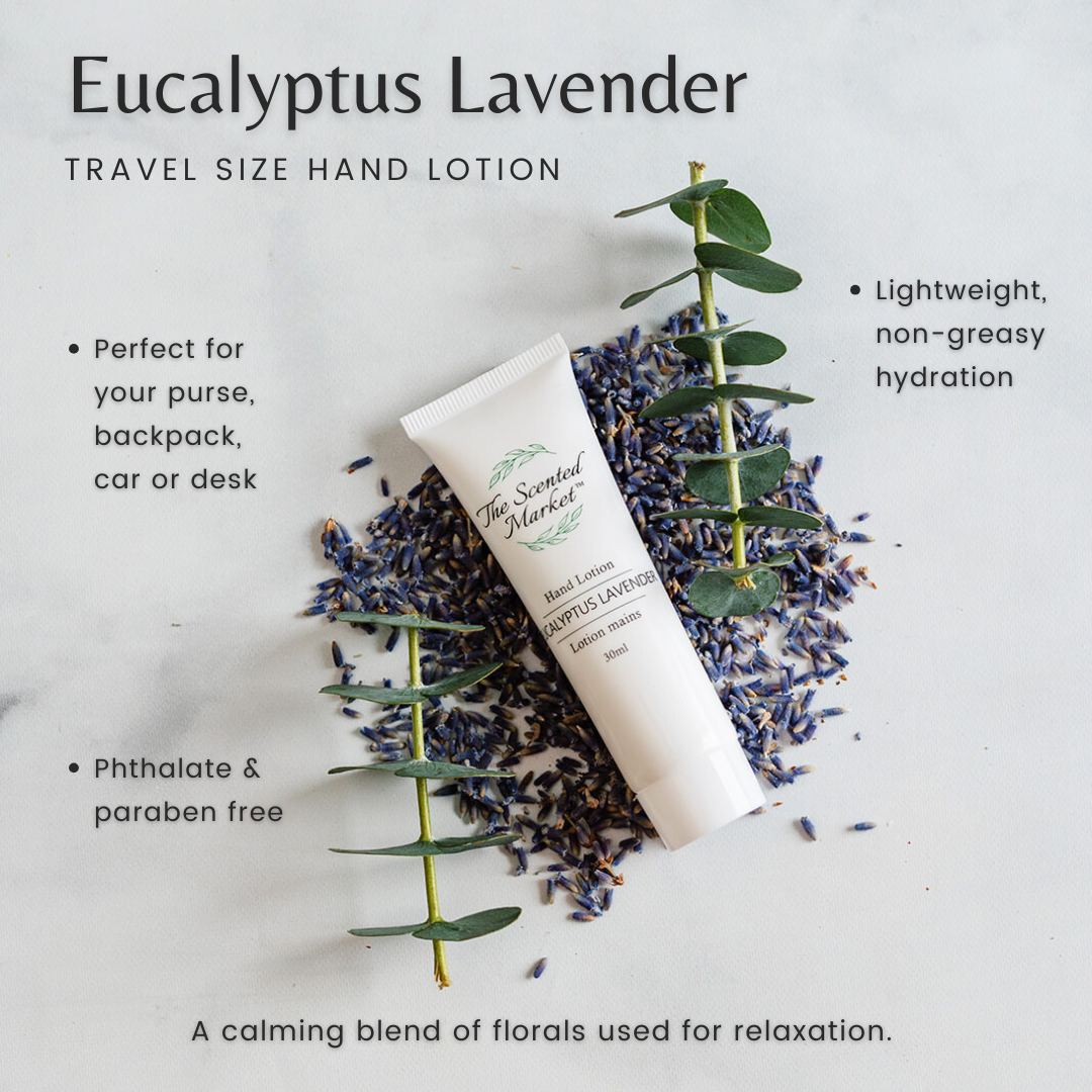 Eucalyptus Lavender Travel Size Hand Lotion: Lightweight Hydration - The Scented Market Lotion & Moisturizer