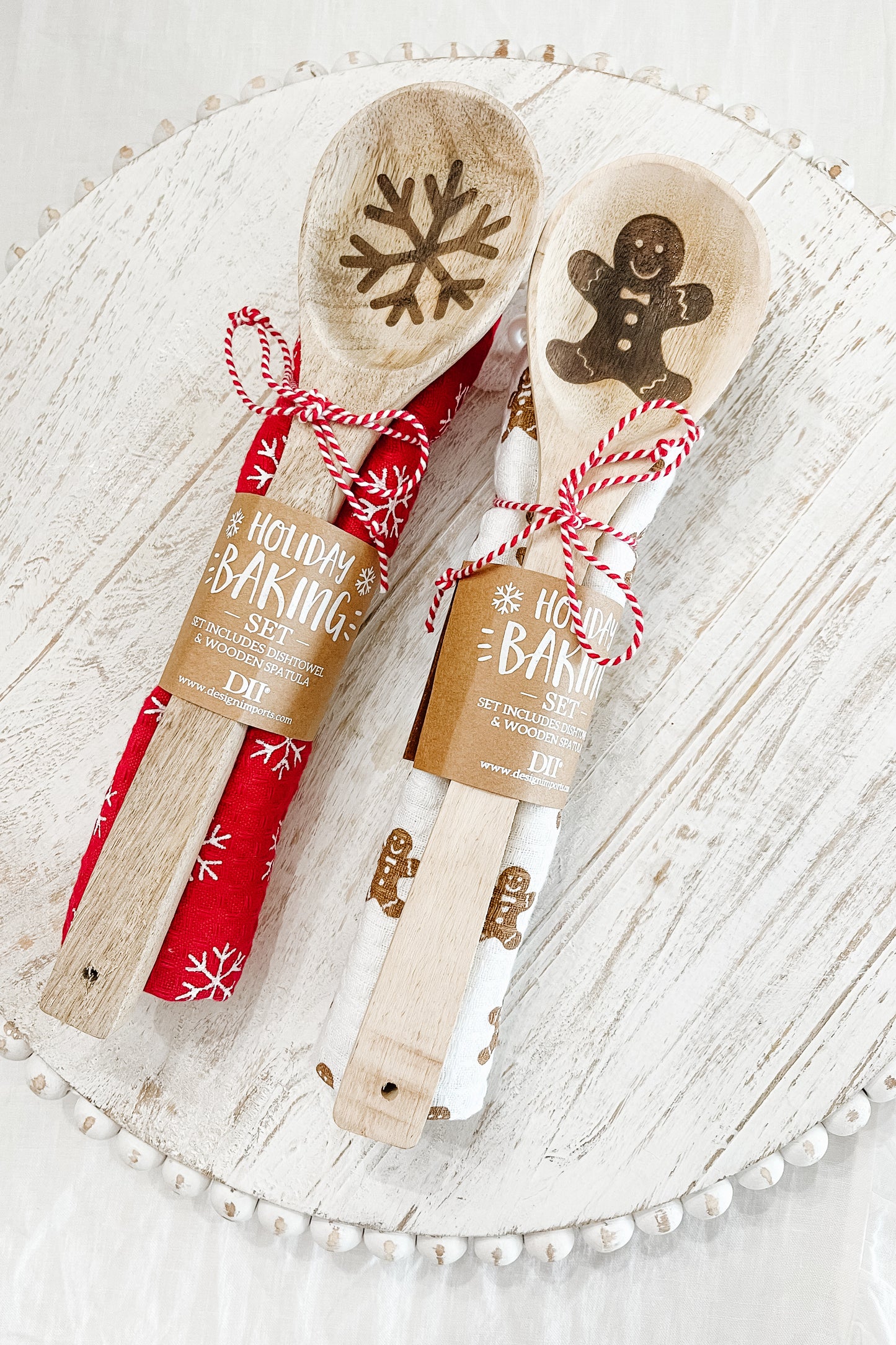 Holiday Baking Set - Gingerbread Themed Wooden Spoon and Tea Towel