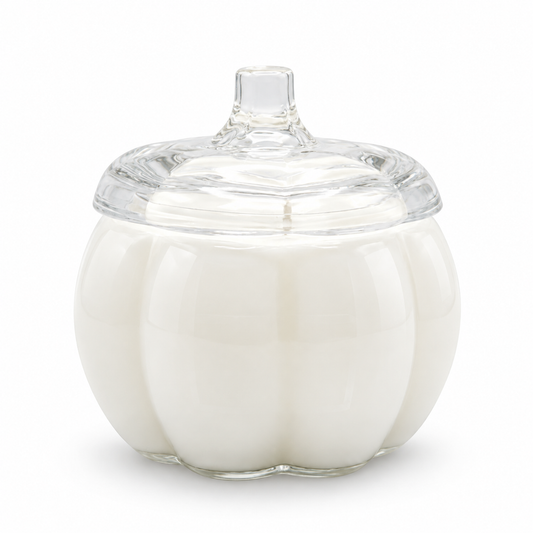 CLEAR Glass Pumpkin 2 Wick Soy Candle | Pumpkin Spice Cake