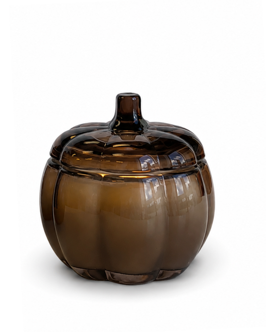 Small Glass Pumpkin Soy Candle BROWN | Pumpkin Spice Cake | Decorative Fall Candle