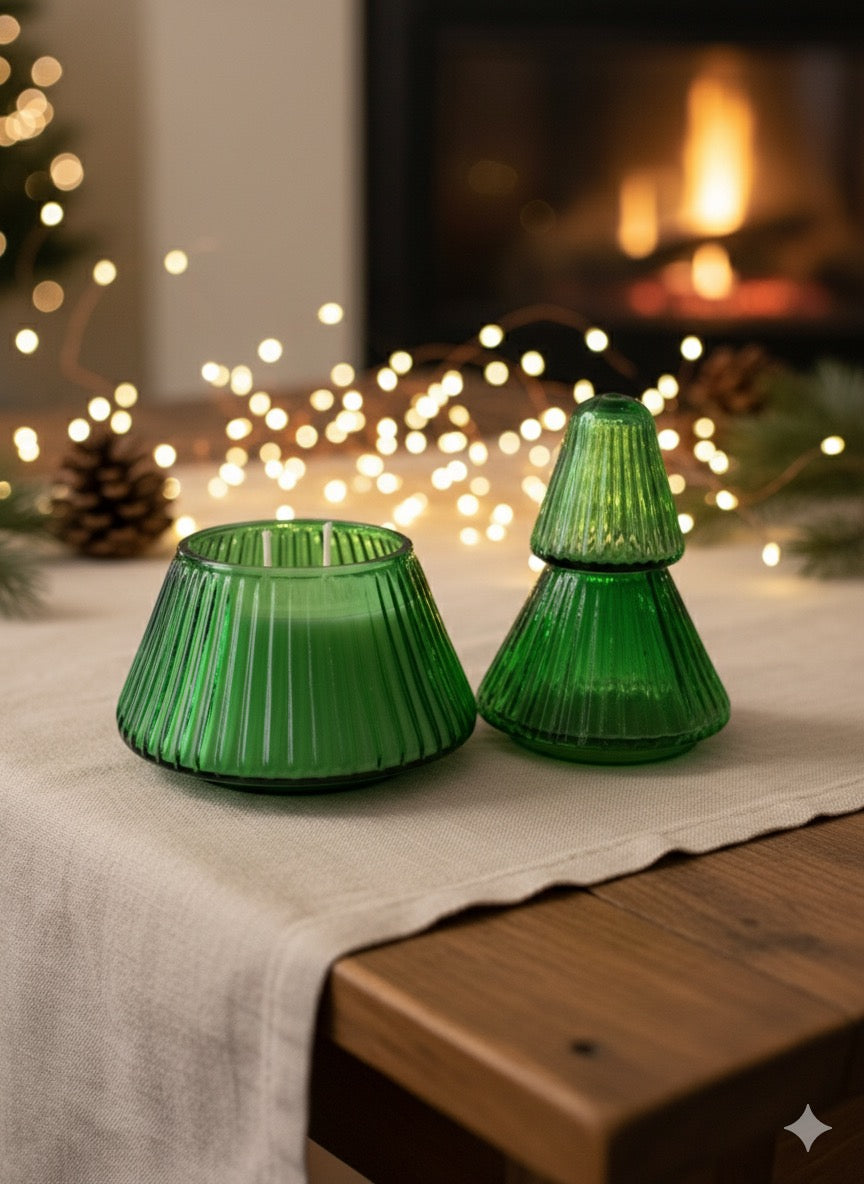 Green Glass Christmas Tree Soy Wax Candle 14 oz - O'CHRISTMAS TREE - The Scented Market Candles