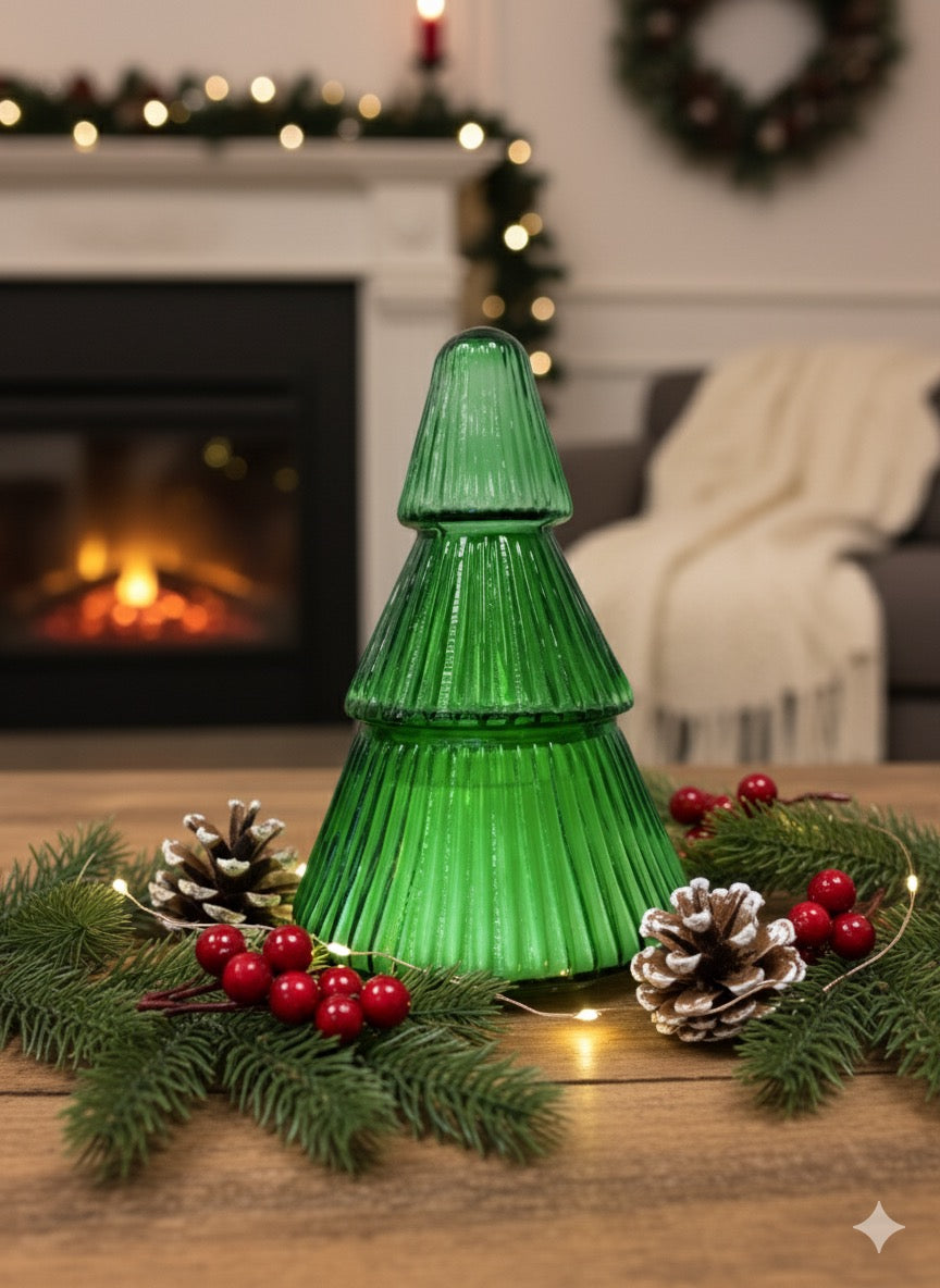 Green Glass Christmas Tree Soy Wax Candle 14 oz - O'CHRISTMAS TREE - The Scented Market Candles