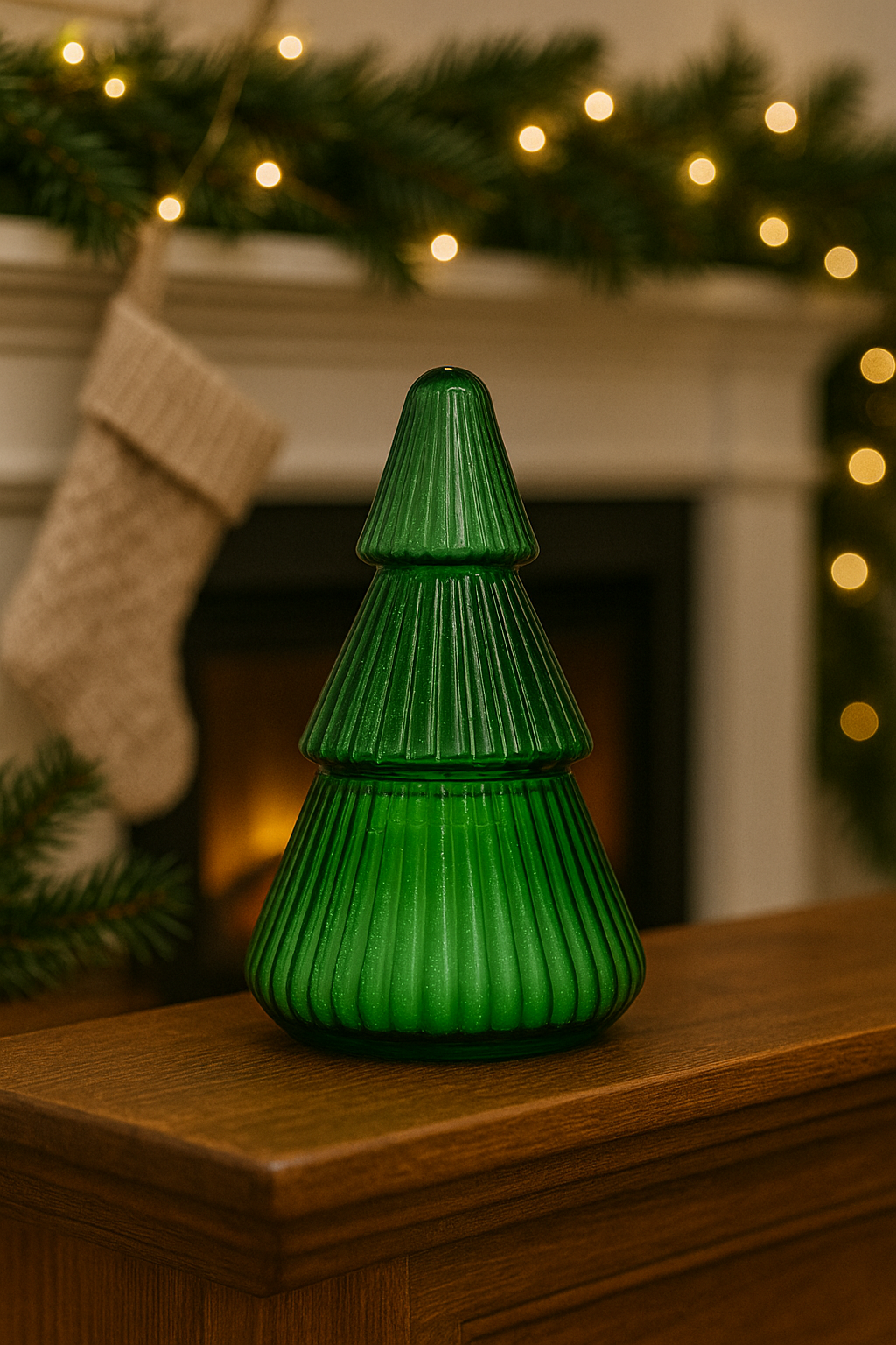 Green Glass Christmas Tree Soy Wax Candle 14 oz - O'CHRISTMAS TREE - The Scented Market Candles