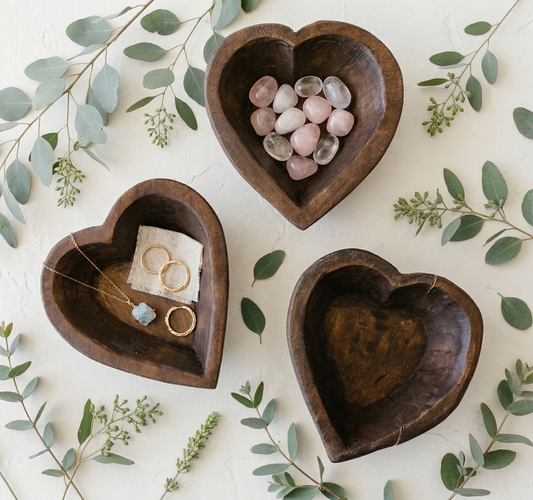 Heart Shaped Decorative Dough Bowl - Brown Wood