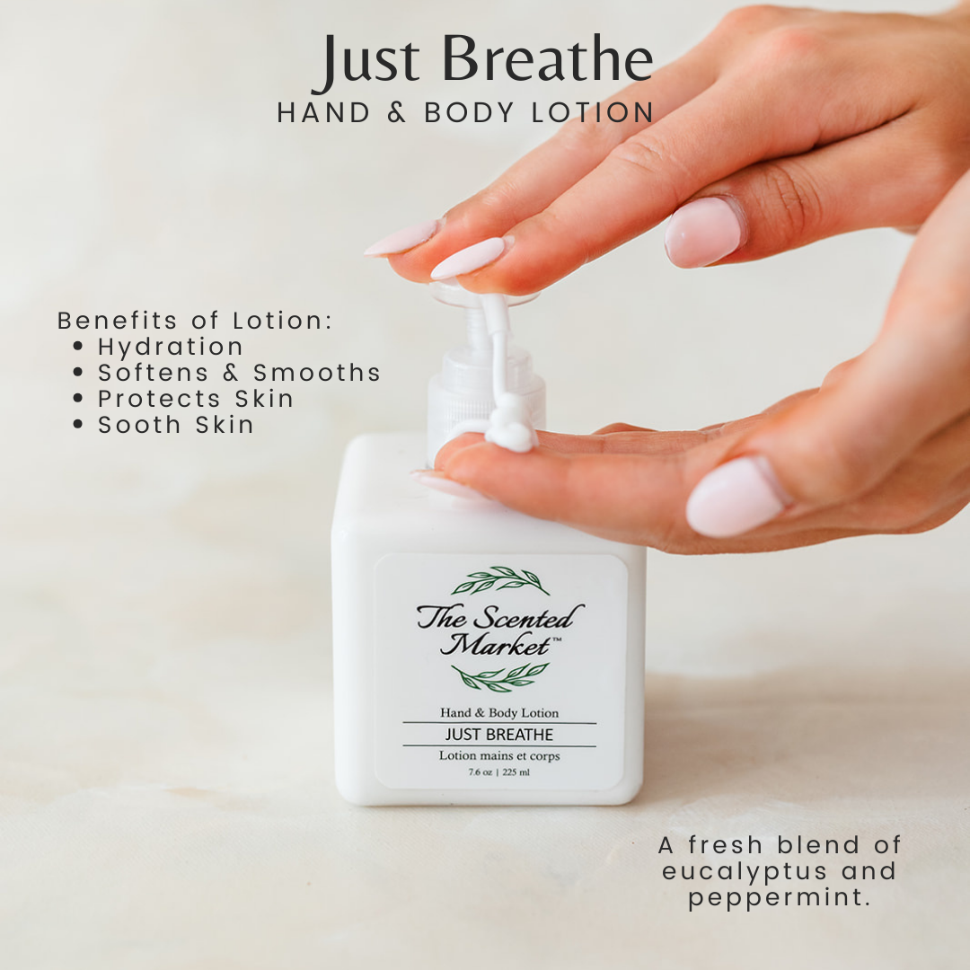 Just Breathe Hand and Body Lotion – Refreshing and Hydrating - The Scented Market Lotion & Moisturizer