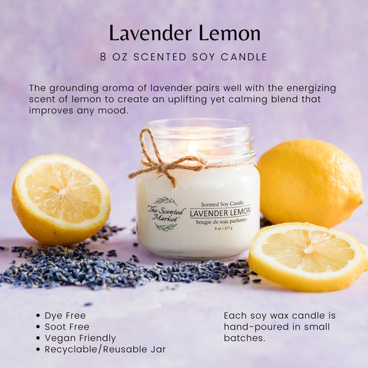 LAVENDER LEMON Soy Wax Candle 8 oz - The Scented Market Candles