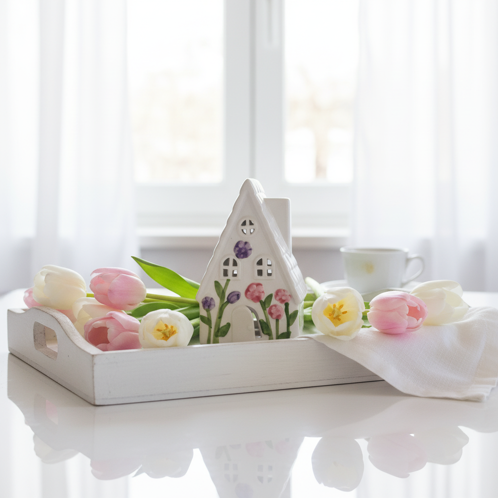 Ceramic LED House - White Floral