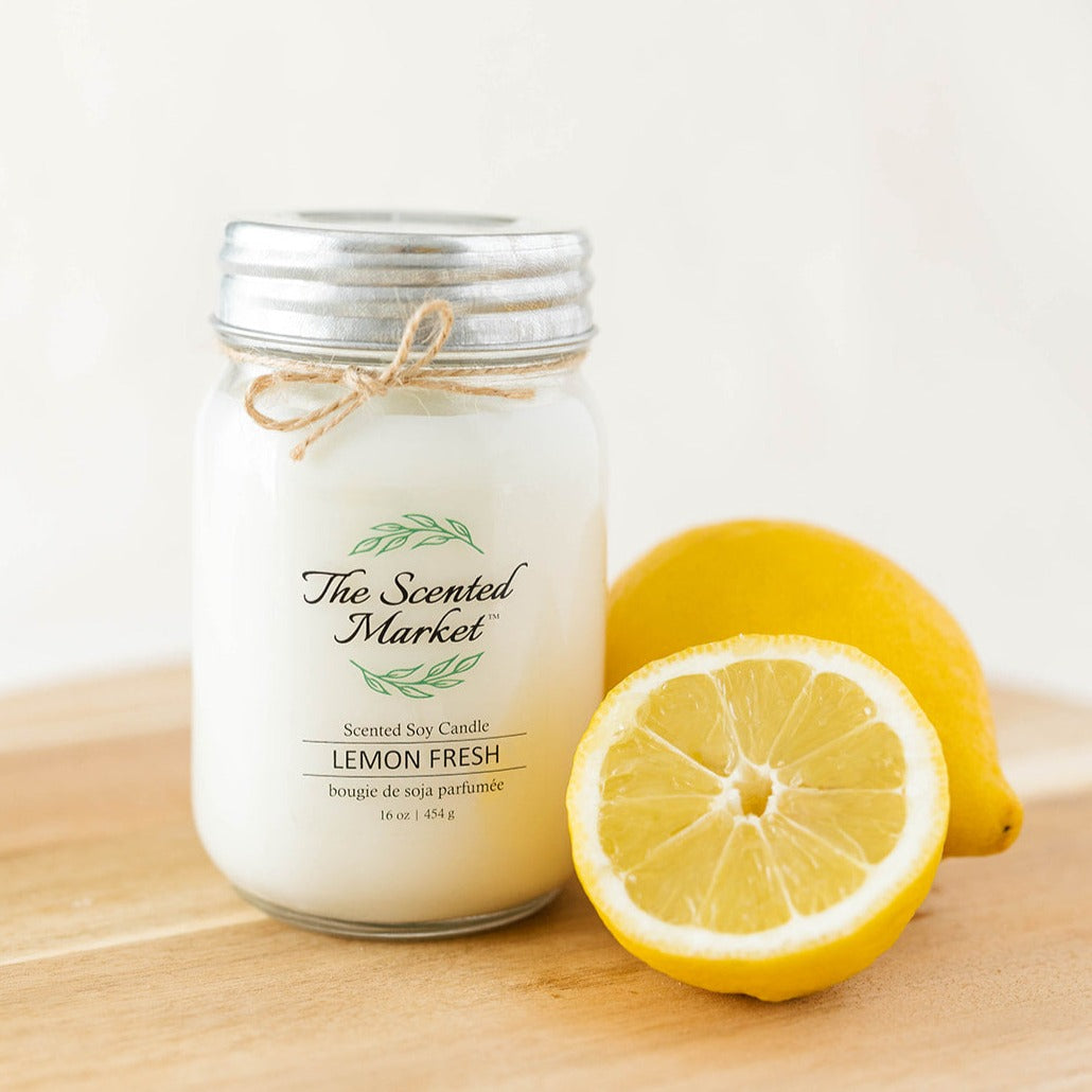 LEMON FRESH Soy Wax Candle 16 oz - The Scented Market Candles