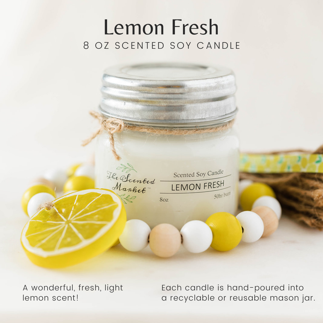LEMON FRESH Soy Wax Candle 8 oz - The Scented Market Candles