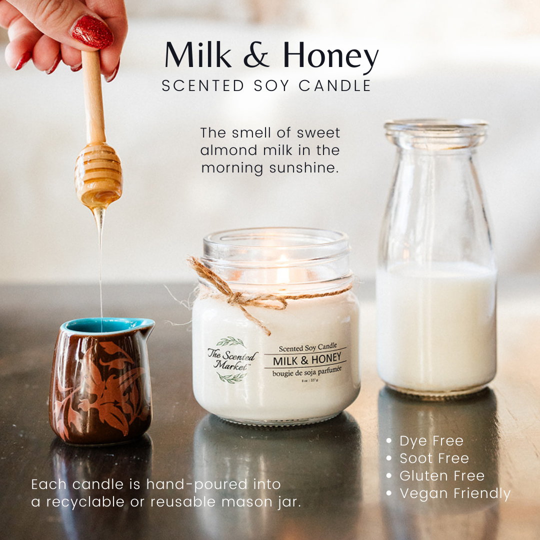 MILK & HONEY Soy Wax Candle 8 oz - The Scented Market Candles
