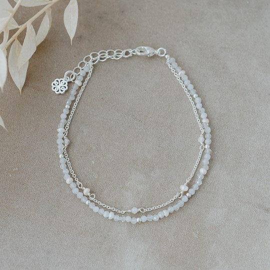 Moonstone and Pearl Silver bracelet - Double Stack - The Scented Market Bracelets