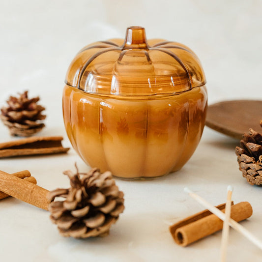 Orange Glass Pumpkin Soy Candle – Pumpkin Spice Cake - The Scented Market Candles