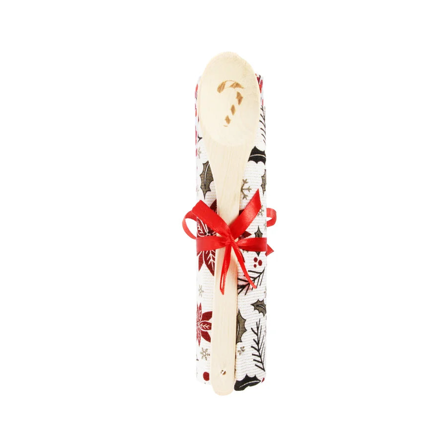 Poinsettia Tea Towel and Wooden Spoon - The Scented Market