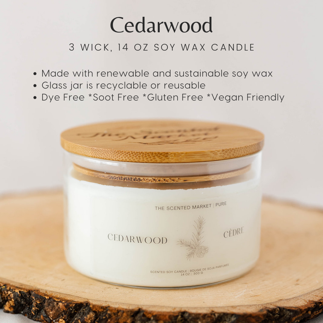 Pure CEDARWOOD Soy Wax Candle 14 oz - The Scented Market Candles