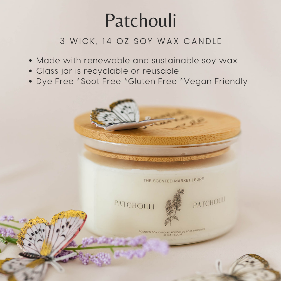 Pure PATCHOULI Soy Wax Candle 14 oz - The Scented Market Candles