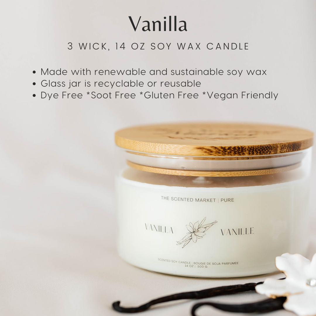 Pure VANILLA Soy Wax Candle 14 oz - The Scented Market Candles