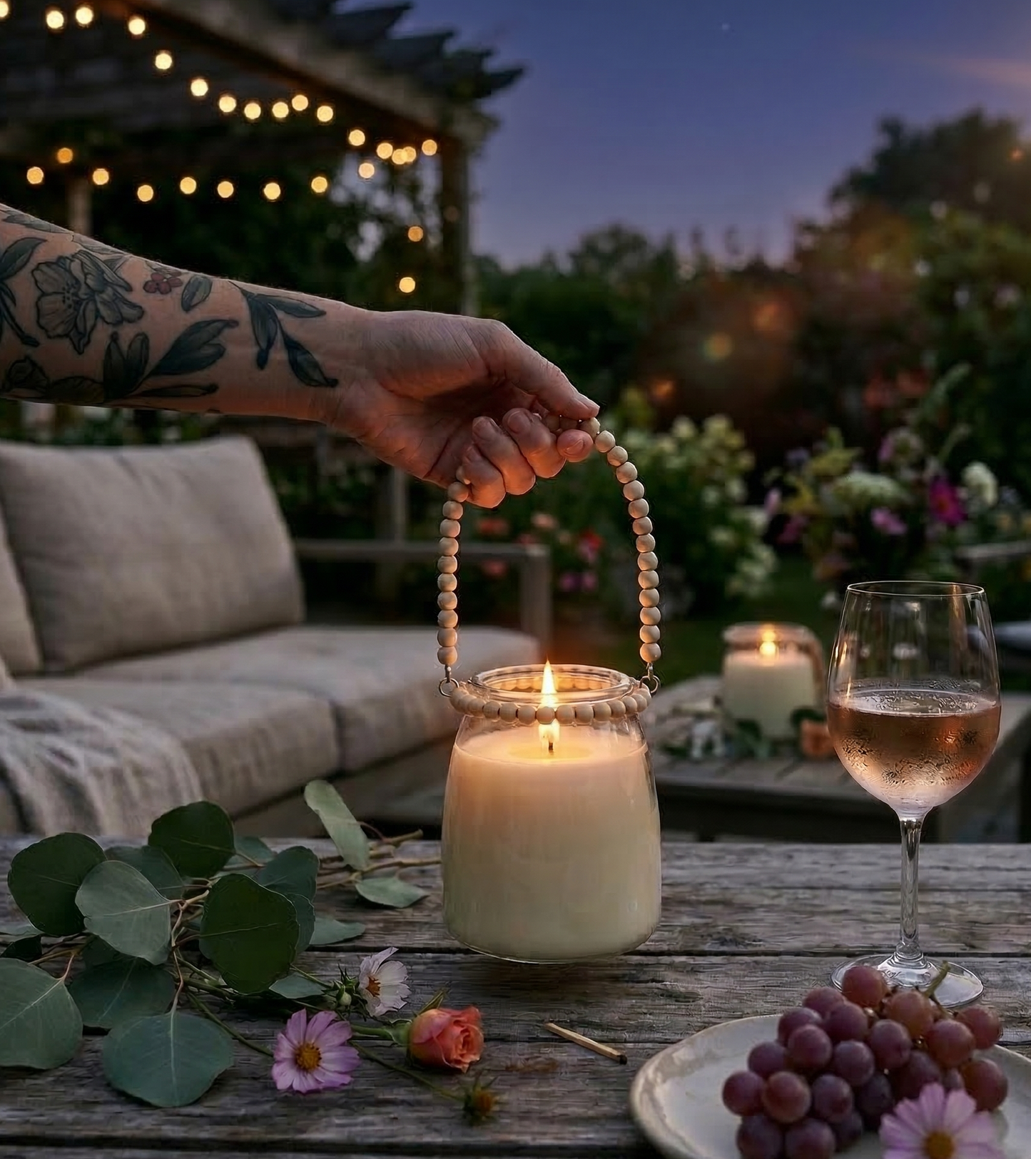 SUMMER NIGHTS Beaded Lantern Candle – 24 oz 2 Wick Soy Candle