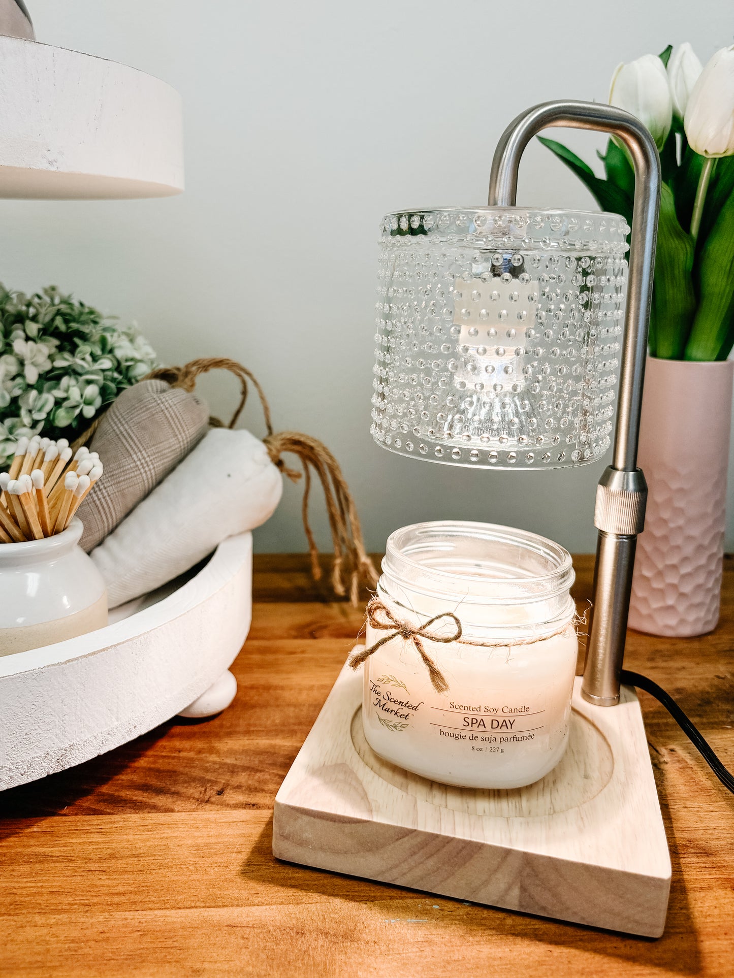 Textured Glass Candle Lamp – Silver | Adjustable - The Scented Market