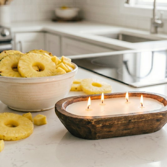 PINEAPPLE Brown Oval 4 Wick Dough Bowl Soy Candle
