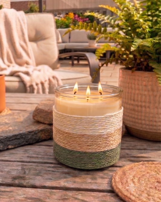 SUMMER NIGHTS Rope Glass Candle – XL 3 Wick Soy Candle (Green)