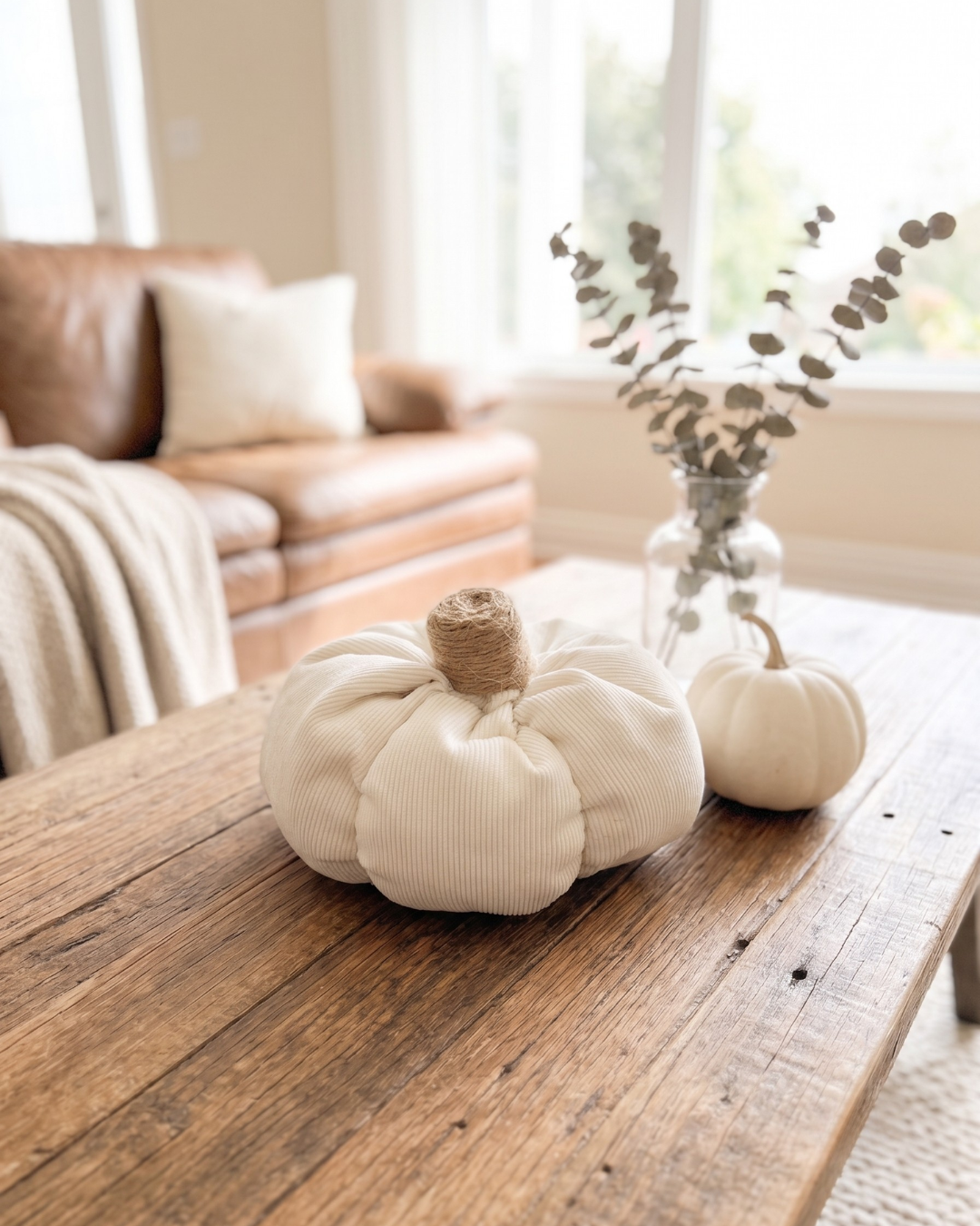 Decorative Fabric Pumpkin | Soft Plush Fall & Autumn Home Décor WHITE