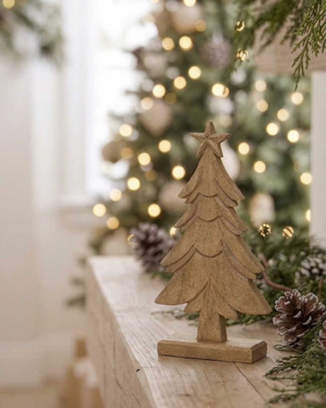 Wooden Christmas Tree Décor | Rustic Winter Tabletop Decoration
