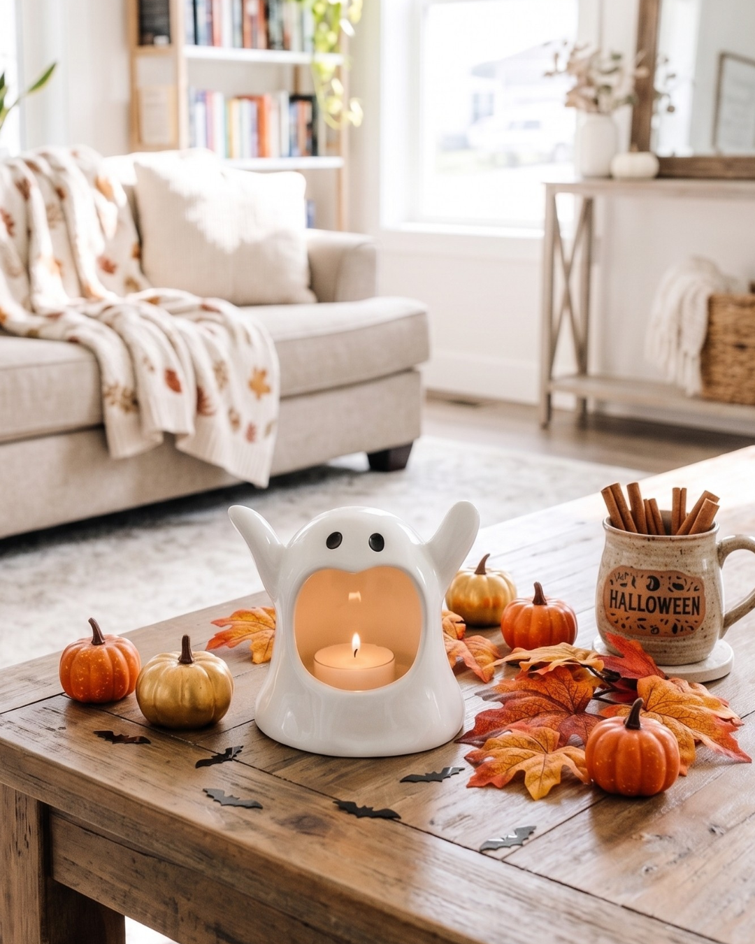 Ghost Tea Light Holder with Apple Crumble Tea Light