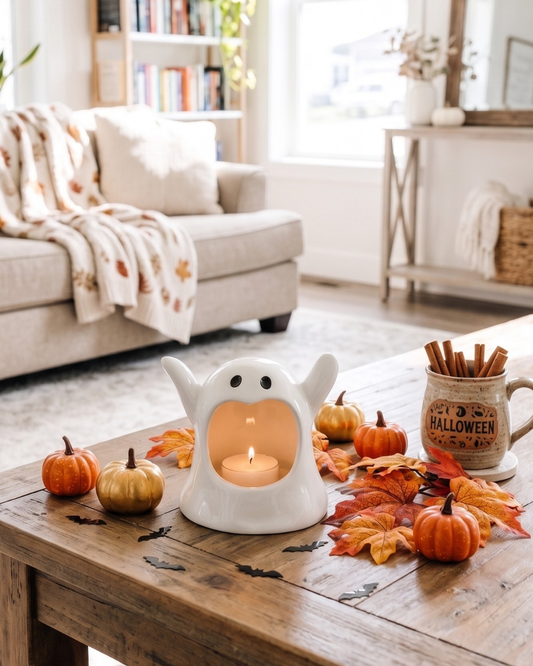 Ghost Tea Light Holder with Apple Crumble Tea Light