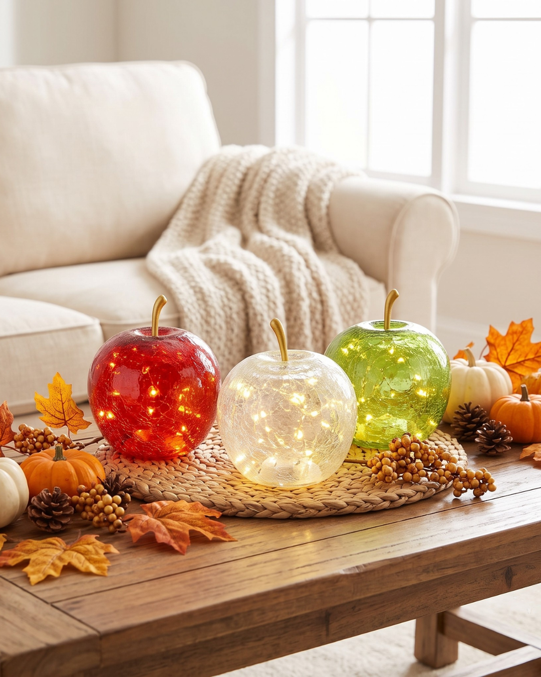 LED Light Up Glass Apple | Decorative Glass Apple with LED Lights - GREEN