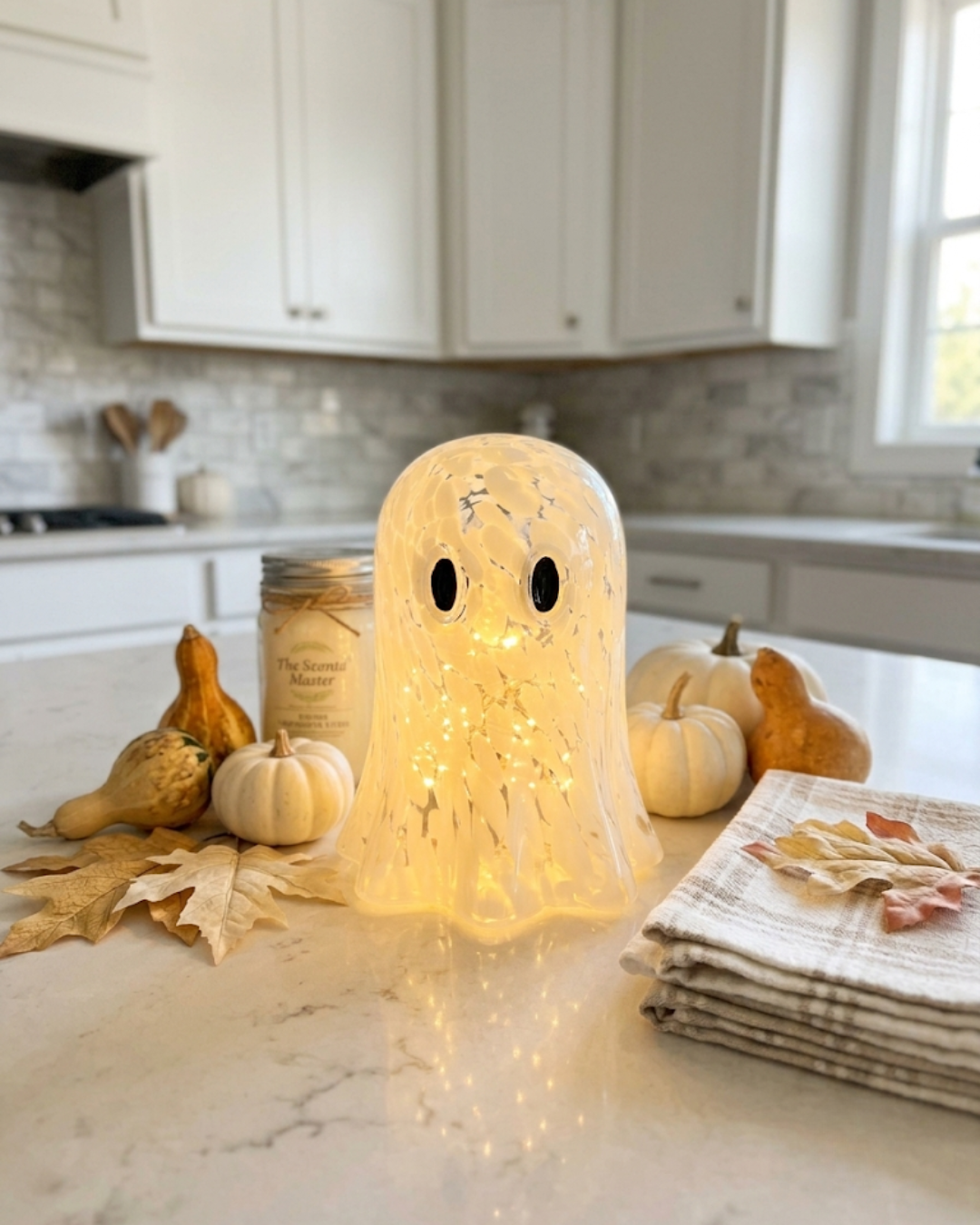 Glass Ghost with LED Twinkle Lights | Light-Up Halloween Ghost Décor | 7 Inch