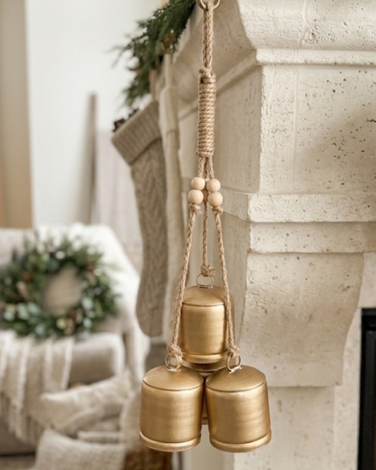 Rustic Gold Decorative Bells – Set of 3 | Christmas & Holiday Décor