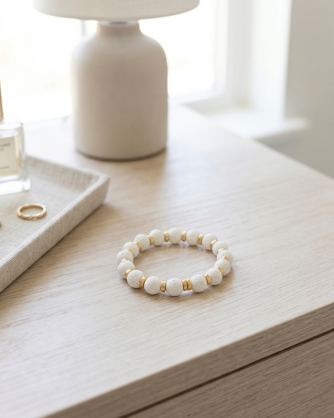 Bracelet Pierre de Lave Blanche