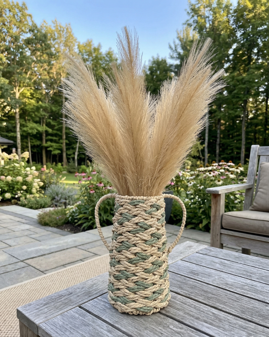Sage Green Rope Vase with Handles – Decorative Rustic Home Decor Vase