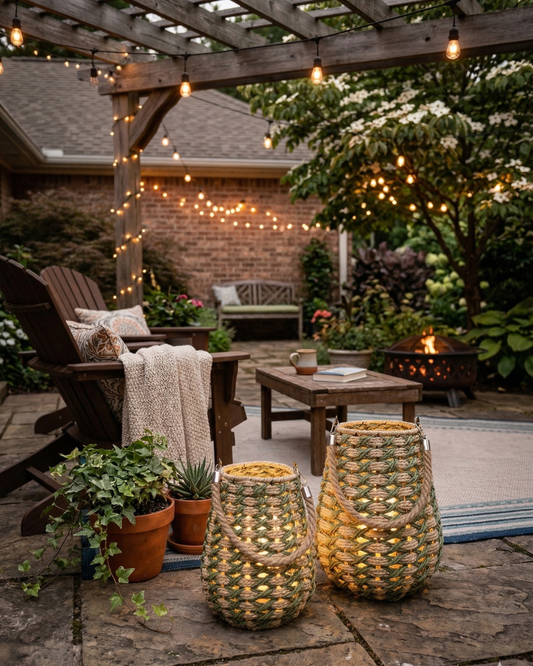 SUMMER NIGHTS Rope Lantern Candle Set – 2 Pack (Sage Green & Beige)