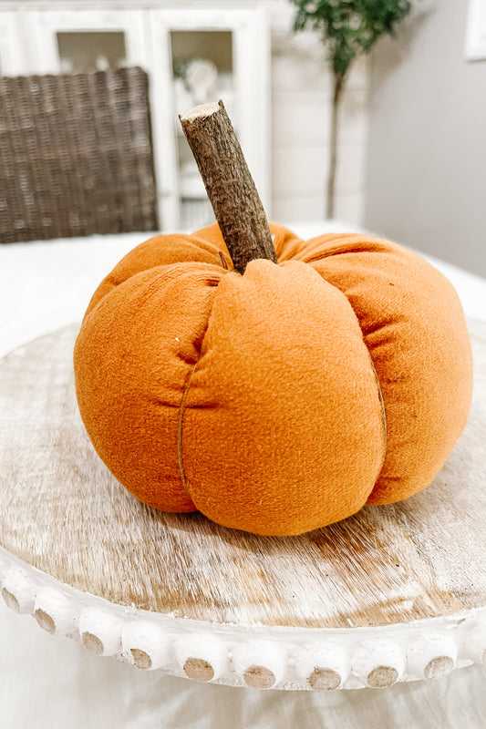 Velvet Orange Pumpkin with Wooden Stem - The Scented Market