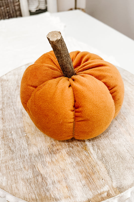 Velvet Orange Pumpkin with Wooden Stem - The Scented Market