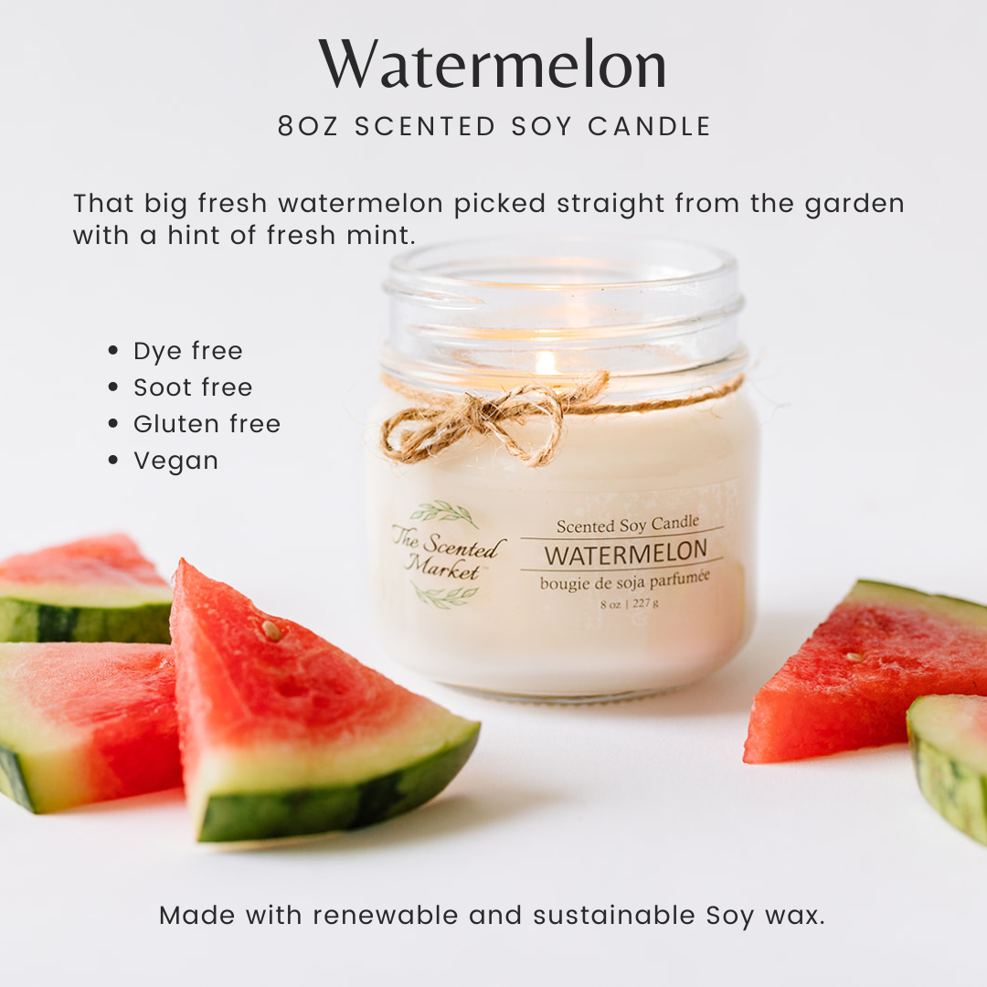 WATERMELON Soy Wax Candle 8 oz - The Scented Market Candles