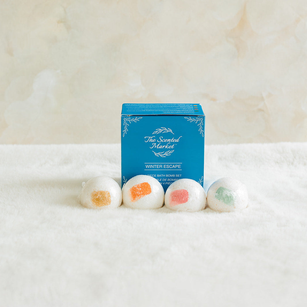 Winter Mini Bath Bomb Gift Set – 4 Relaxing Seasonal Scents for a Cozy Self Care Experience - The Scented Market Bath & Body Gift Sets