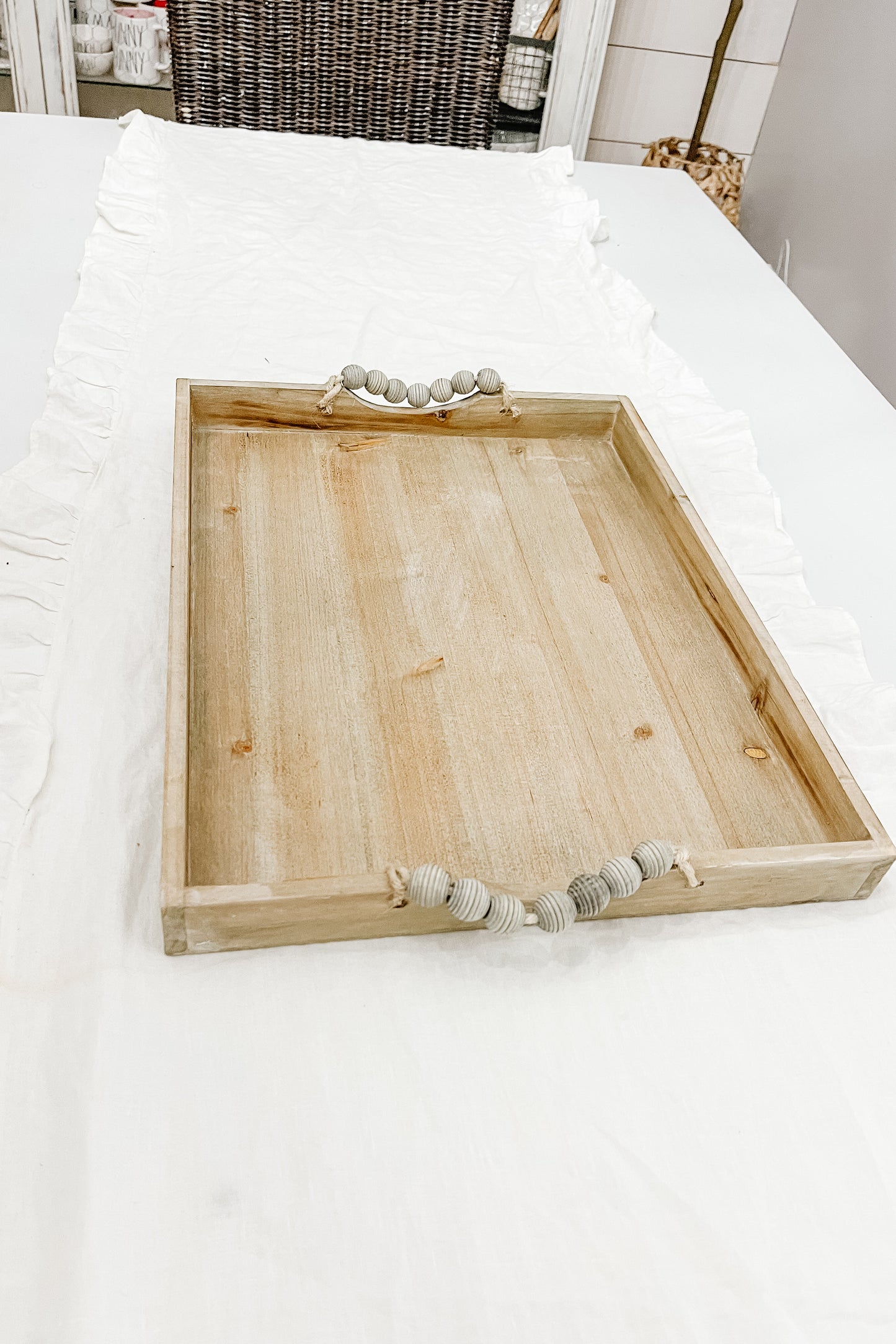 Wooden Tray with Beaded Handle - Double Extra Large - The Scented Market