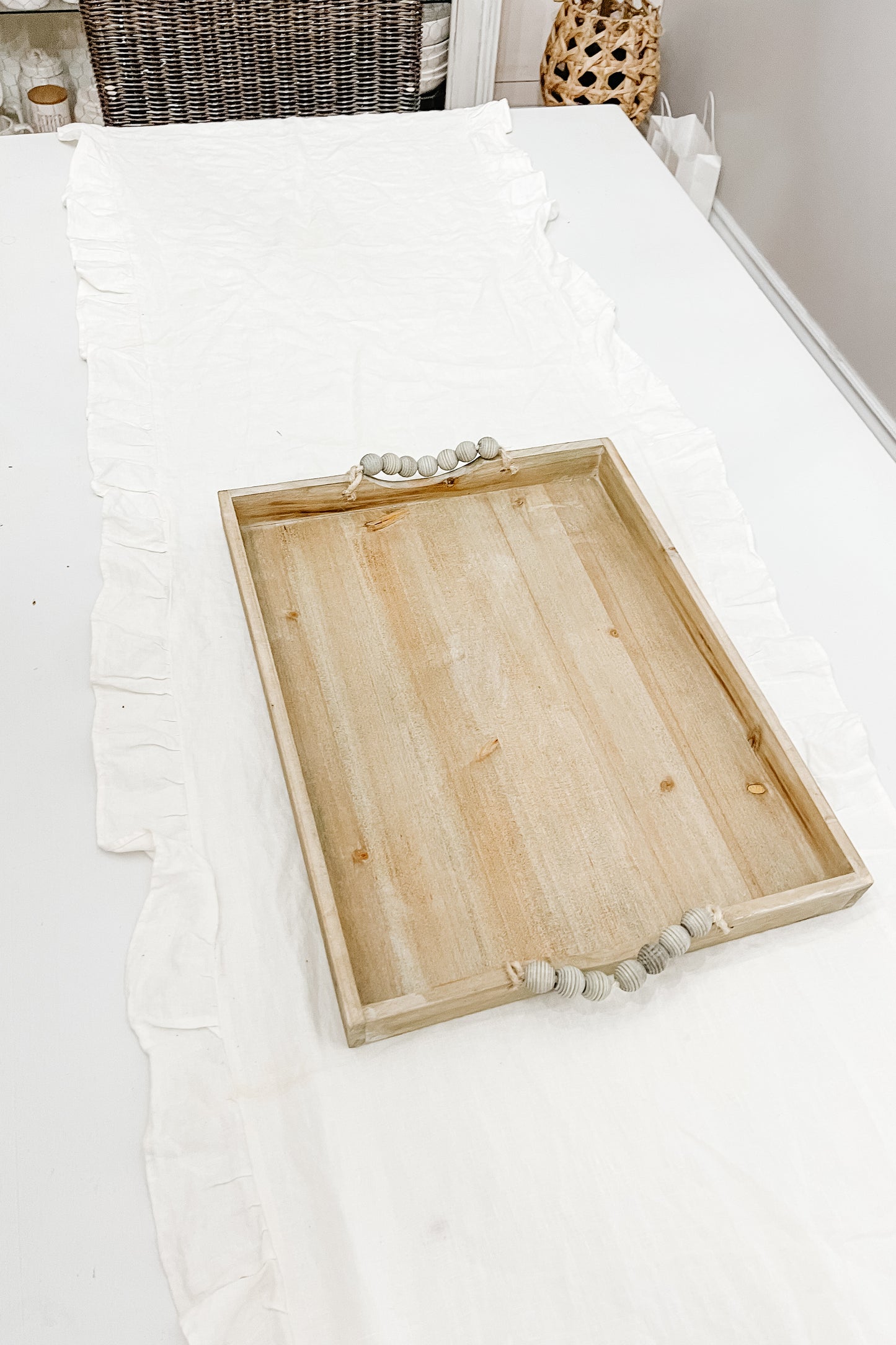 Wooden Tray with Beaded Handle - Double Extra Large - The Scented Market