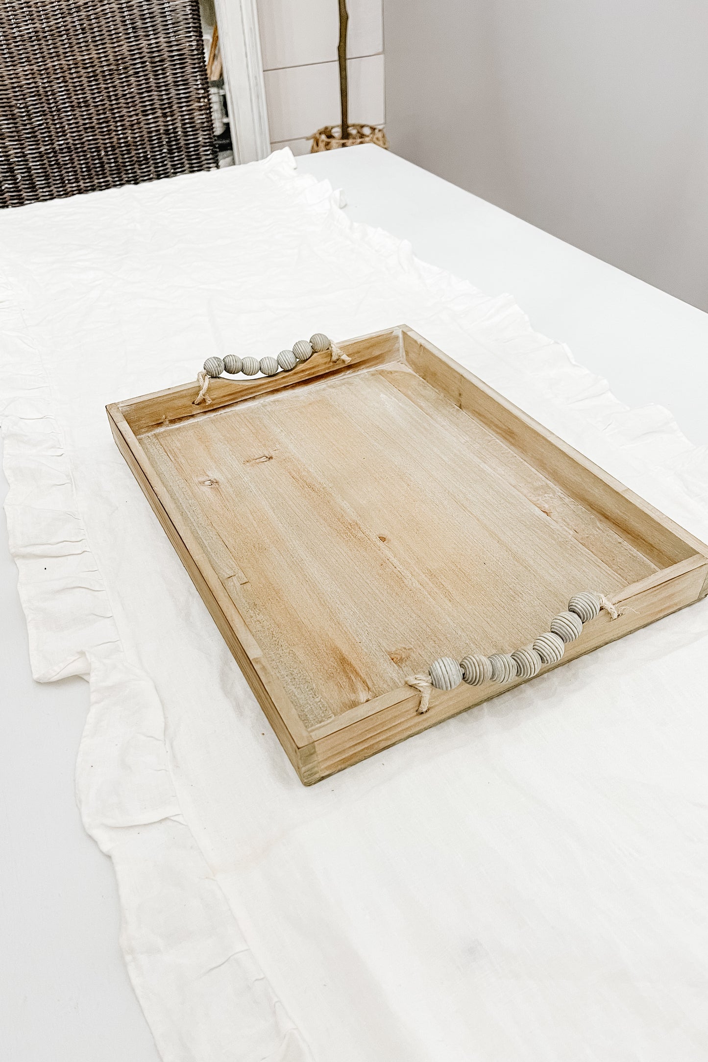 Wooden Tray with Beaded Handle - Extra Large - The Scented Market