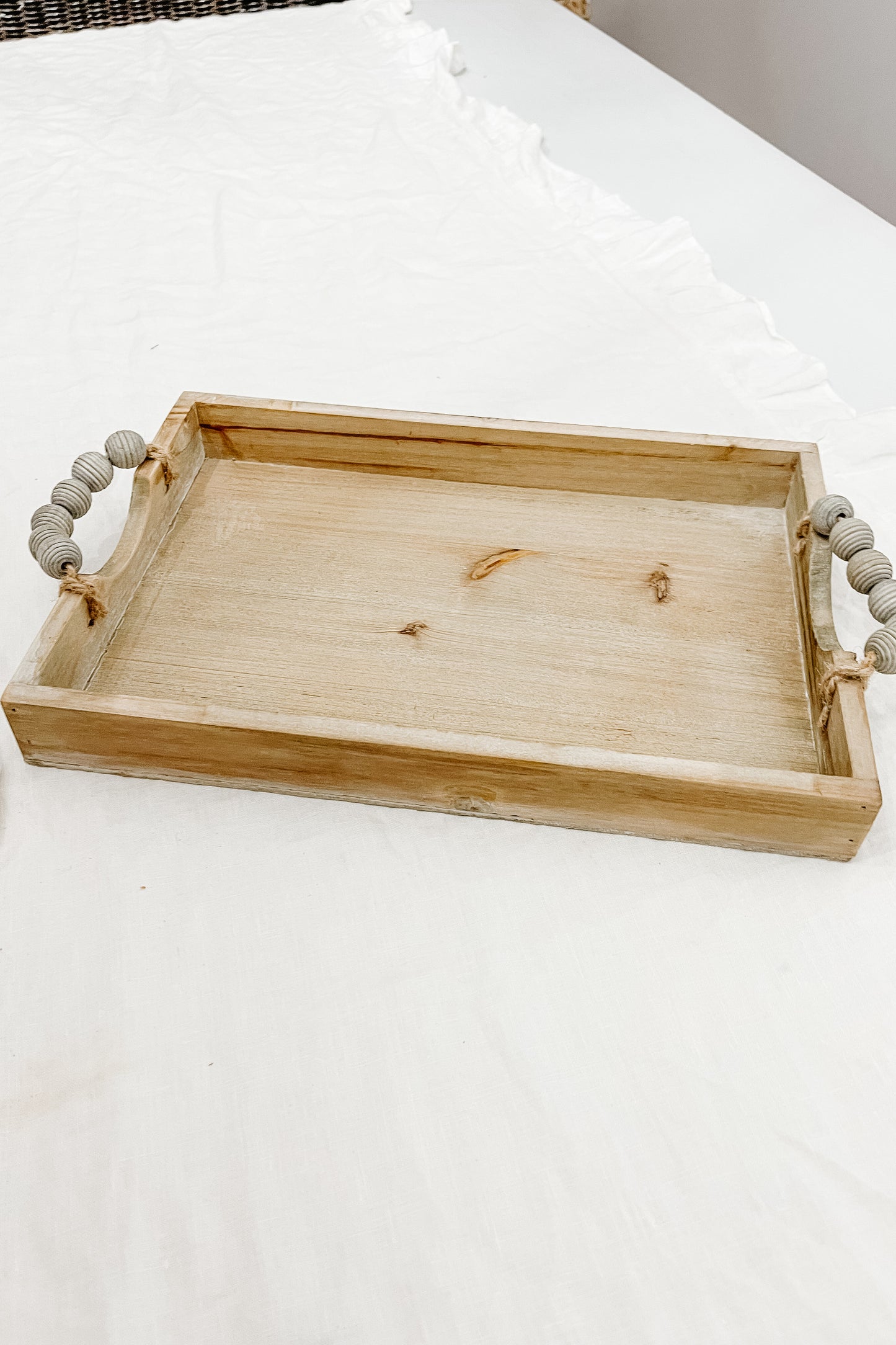 Wooden Tray with Beaded Handle - Large - The Scented Market