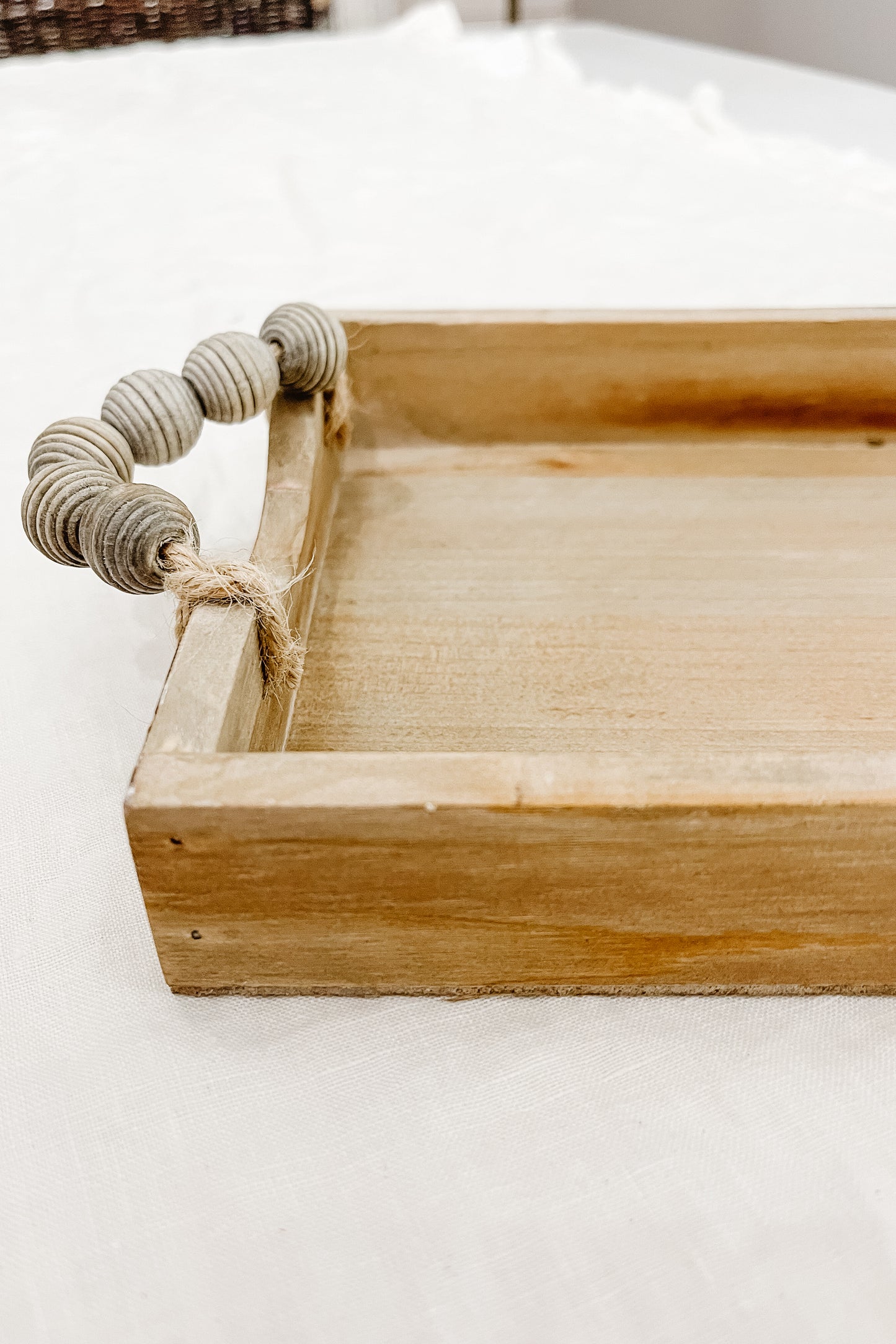 Wooden Tray with Beaded Handle - Medium - The Scented Market