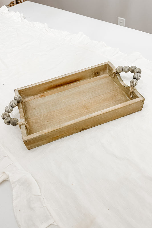Wooden Tray with Beaded Handle - Medium - The Scented Market Canada